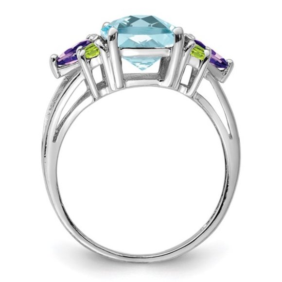 925 Sterling Silver Rhodium Light Swiss Blue Topaz, Amethyst and Peridot Ring - Picture 8 of 8